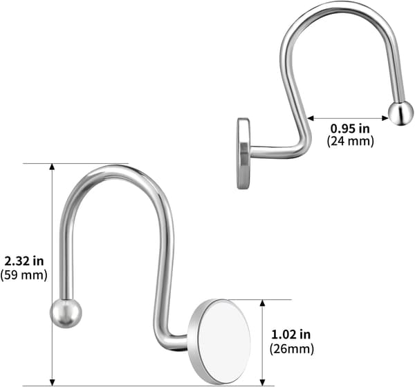 12-pak dusjforhengkroker – Svart – Metall – Rustfritt stål – S-formet – Glir jevnt