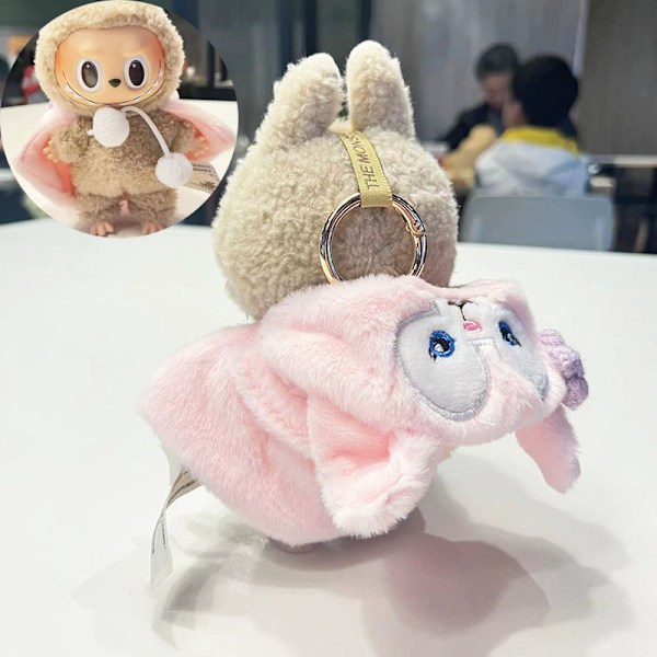 Belle rosa cape (endast kläder), 17 cm hänge blind box macaron Labubu Time to chill dockkläder