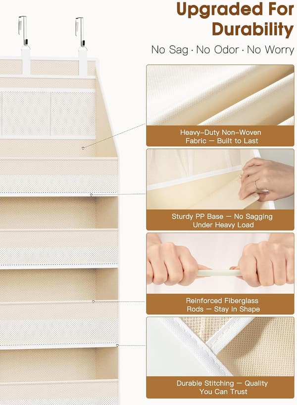 Hængende Dør Organizer - 6 Rum - 13 Netrum - Beige