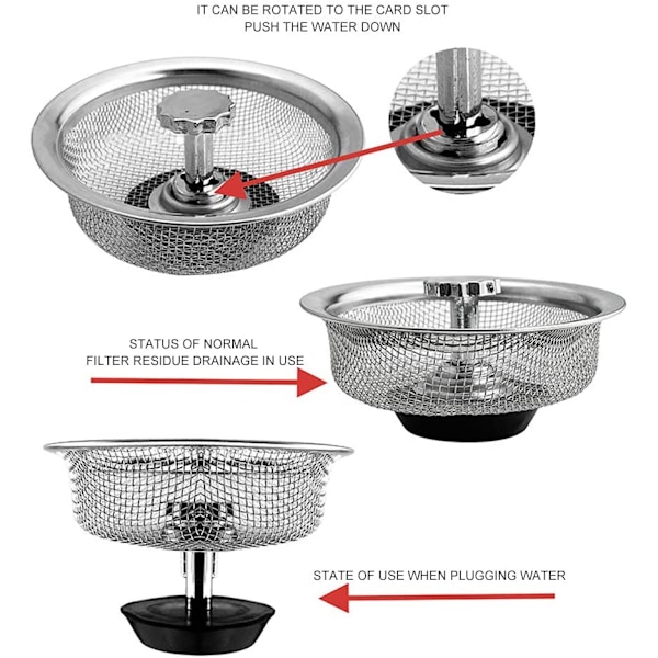 Sink Strainer with Plug and Handle, Stainless Steel, Silver, 2-pack