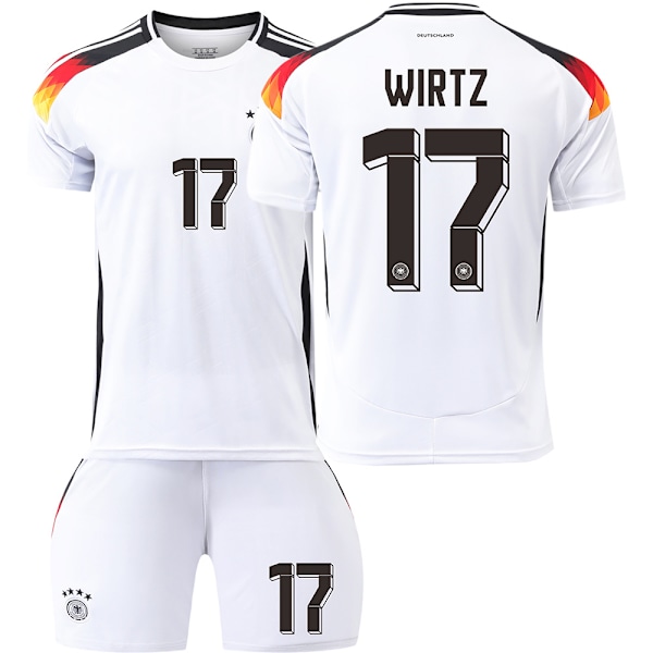 Tyskland Hjemme Euro 2024 Fotballdrakt Barn Menn Kit Nr. 17 WIRTZ uten sokker sockless M