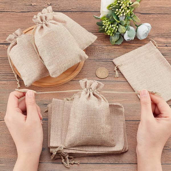 Presentpåsar med dragsko i jute - Bröllops- och smyckespåsar - Fest & DIY-hantverk - Beige - 135-14 x 95-10 cm - 50-pack_yu