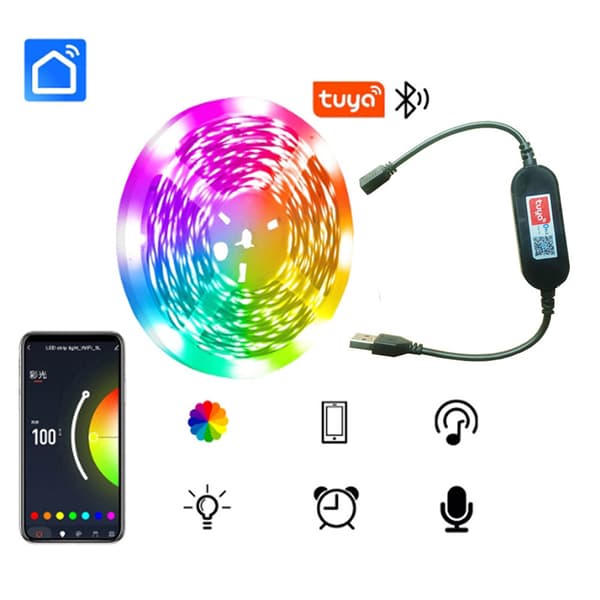 Smarte USB LED-striper Musikksynkronisering APP-kontroll 5 m 5 m