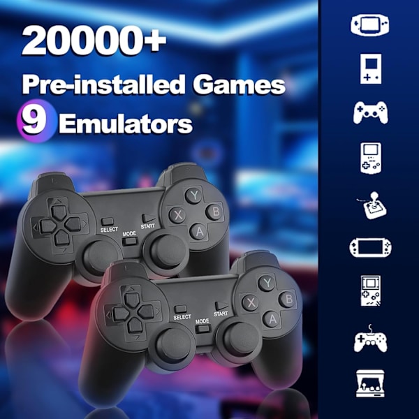 Uusi retro-pelikonsoli 2024, yli 20 000 peliä, 4K HDMI -liitäntä, sisältää 2 langatonta ohjainta (musta) Black 64GB