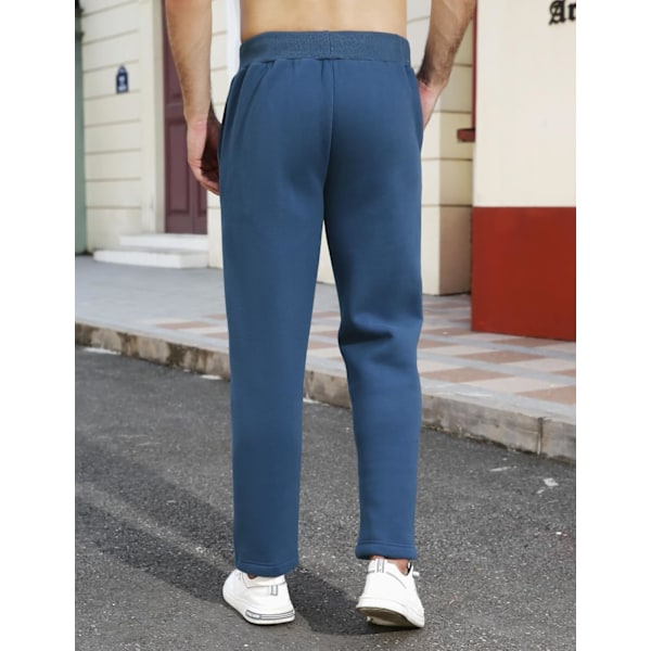 Mænds Sweatpants Straight Fit Fleece Sweatpants Elastisk Talje Lomme Sweatpants Mænds Varme Sportsbukser BLÅ XXL