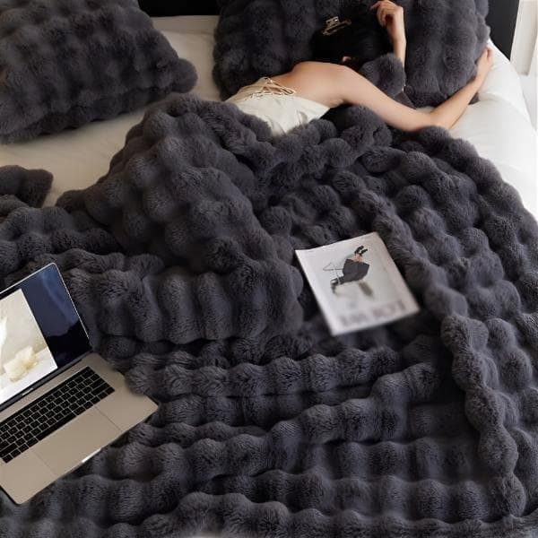 Cozyglam Blødt, Fluffy Plys Tæppe til Seng, Sengetæppe Grå_MGF