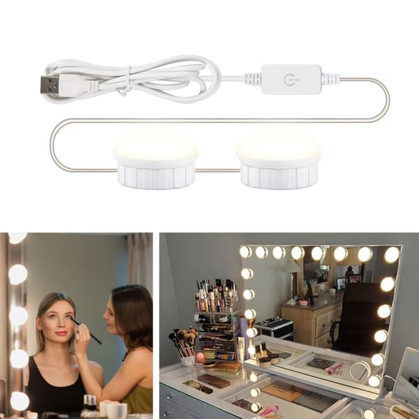 2 LED-lamper spejl frontlys dæmpbar makeup spejl USB touch-kontrol lys (hvidt lys)_MGF