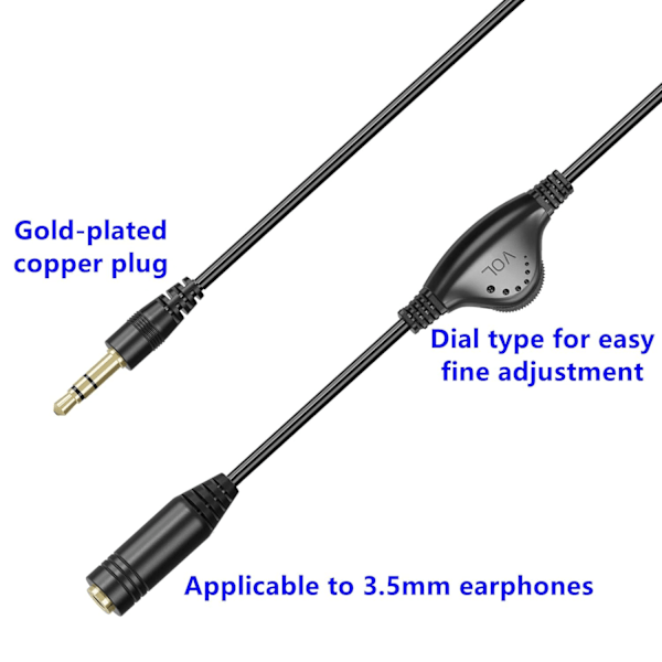 Stereo Audio Forlengelseskabel, 1 stk 3,5 mm Hann til Hunn Hodetelefonforlengelseskabel med Volumkontroll for Telefon, Bærbar PC, Høyttaler - 30 cm 1 Stykke 1 Bitar