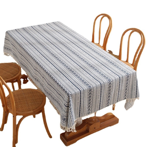 Etnisk Stil Bordduk Polyester Bomull Bohemisk Pop Rektangulär Dammskyddande Bordduk Kaffebord Duköverdrag Blå Pop-Tofs Blue pop tassel 140X200CM