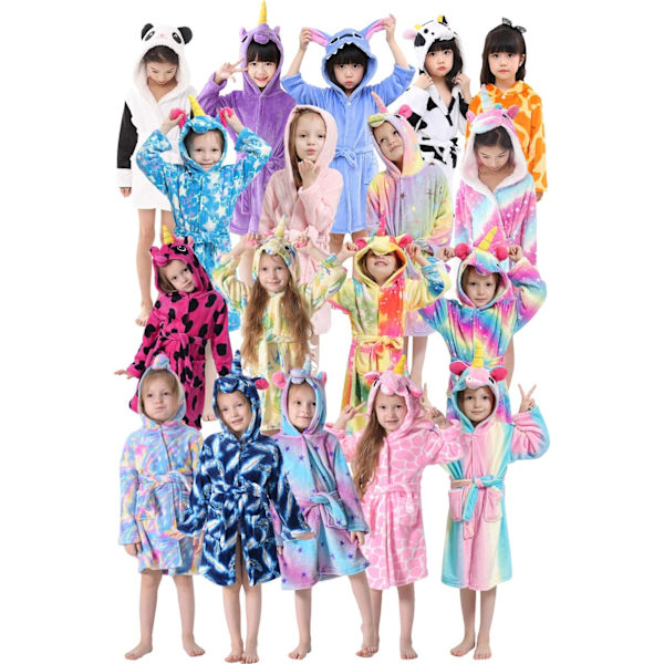 Barnbadrockar Badrocka 3D Enhörning Huva, Flickor Pojkar Fleece Mjuk Kigurumi Cartoon Morgon Hemrock Nattkläder Pyjamas Fickor B-enhörning 5 130