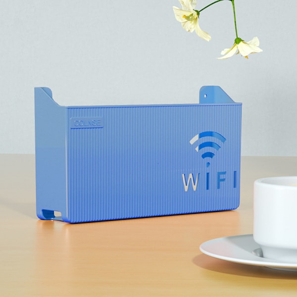 Trådløs Wifi Router Hylle Oppbevaringsboks Veggmontert ABS Organiz Light blue