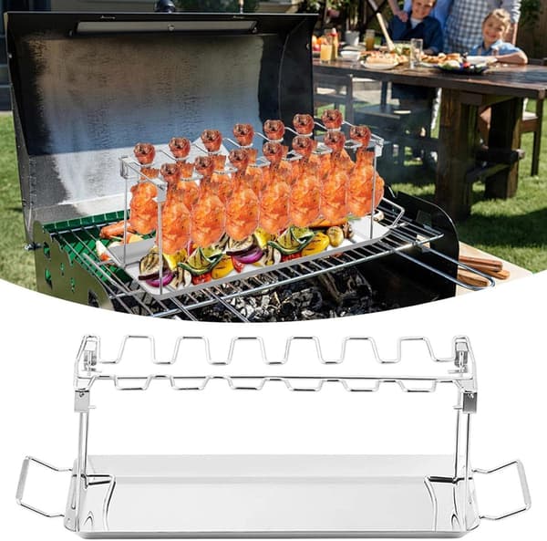 Kyllingelårsgrillrist - Robust og holdbart kyllingegrillstativ - Sammenklappelig grill i rustfrit stål - Velegnet til madlavning udendørs, camping og picnic