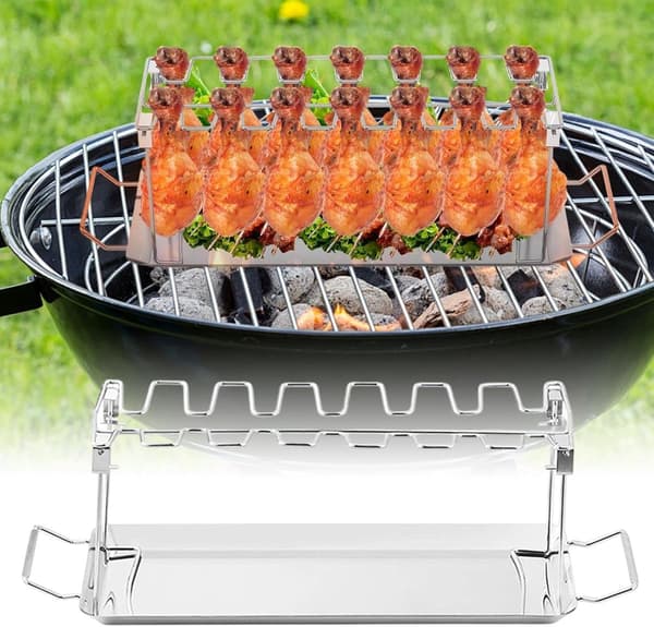 Kyllinglår Grillrist - Solid og holdbart kyllinggrillstativ - Sammenleggbar grill i rustfritt stål - Egnet for utendørs matlaging, camping og piknik