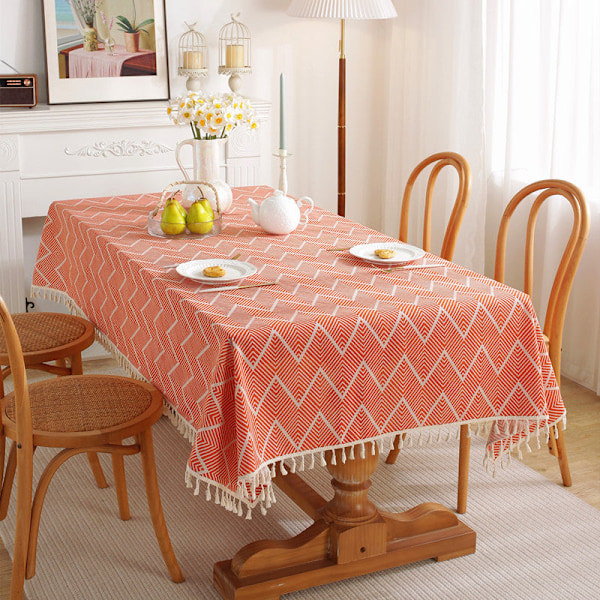 Etnisk Stil Bordduk Polyester Bomull Bohemisk Pop Rektangulär Dammskyddande Bordduk Kaffebord Duköverdrag Blå Pop-Tofs Blue pop tassel 140X200CM