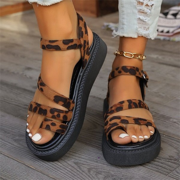 Damesko med trykk, flate sandaler, motesko for sommeren dark brown 41