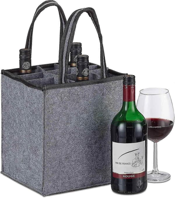 Pullokassi 9 Pullolle Viinin, Oluen Kantamiseen (45x24x24 Cm, Harmaa)-Perfet_MGF