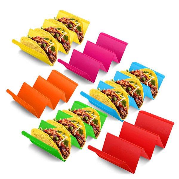 Sæt: Stor farverig bakke til 6/12/18/24 tacos, fødevaregodkendt PP-materiale, tåler opvaskemaskine og mikroovn 12pcs