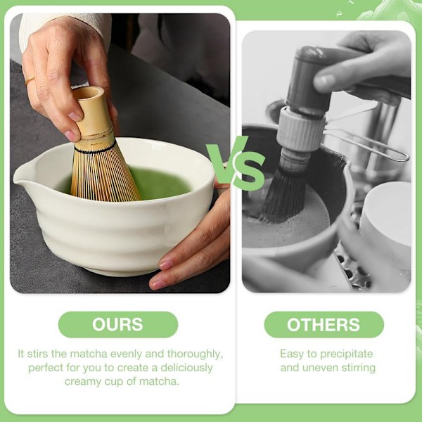 Keraaminen teesetti, sisältää matcha-kulhon, matcha-vispilätelineen ja matcha-vispilän, 5-osainen setti valkoinen white