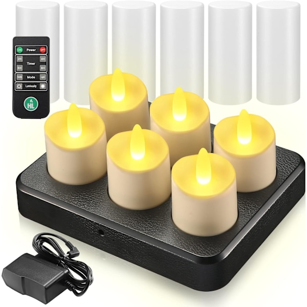 HL Flameless Candles, Rechargeable Led Tea Light Candles, Waterproof Tea Light with Remote Timer for Home Decor, Warm White, 12 Pack