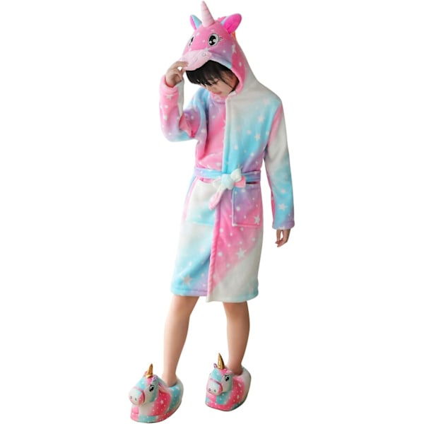 Barnbadrockar Badrockar 3D Enhörning Huva, Flickor Pojkar Fleece Mjuk Kigurumi Cartoon Morgon Hemrock Nattkläder Pyjamas Fickor C-enhörning 5 130