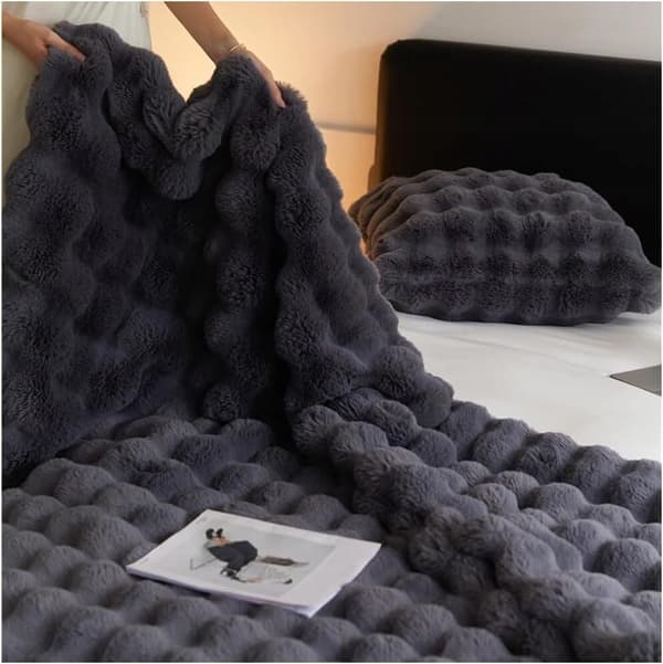 Cozyglam Blødt, Fluffy Plys Tæppe til Seng, Sengetæppe Grå_MGF