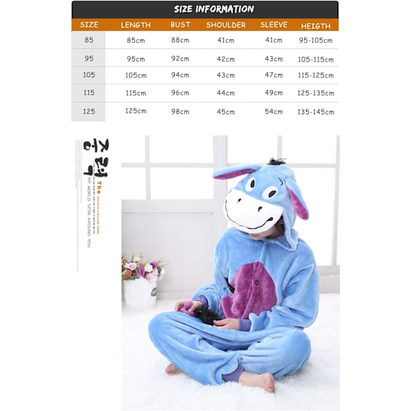 Lasten unisex-hyppyasu, 2023 eläinpuku onesie yöpaita pyjama huppuinen yöasu cosplay kigurumi yöasu joulu halloween Eyeore 130