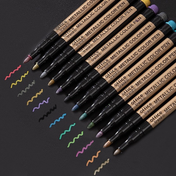 Anyuke Metalliska Markeringspennor Set, 10 x färger, Permanent Penselpenna för att designa ditt eget fotoalbum, Gästbok, Scrapbook, Guld Metallic Pen Set