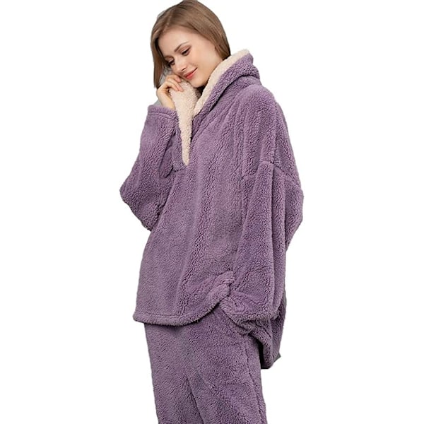 Dame Pyjamas Sett 2-delt Lang Topp og Bukser Fleece Pyjamas Sett Fritidsdrakt Koselig Varmt Flanell Nattøy Dame Flanell Fleece Vinter Nattøy Style-1 XXL