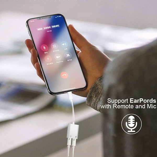 Hörlursadapter för iPhone - Splitter för Laddning och Hörlurar för iPhone 11/XR/XS/X/7/8 - Ljud, Laddning och Samtal