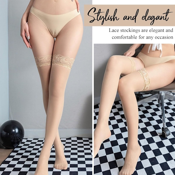 3 Par Kvinner Transparent Lace Strømper Sheer Over Kneet Fiskenett Silky Sokk For Kvinner Jenter NUDE En Størrelse NAKED One size