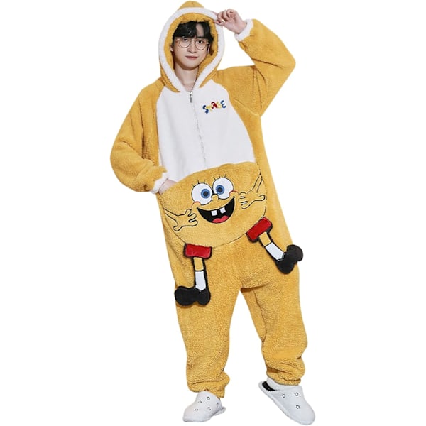 Aikuisten unisex-hyppyhaalareita, eläinpuku-onesie, yöpaita, pyjama, huppari, yöasu, cosplay, pahvilaisten yöasuja juhliin, halloween herrsponge M