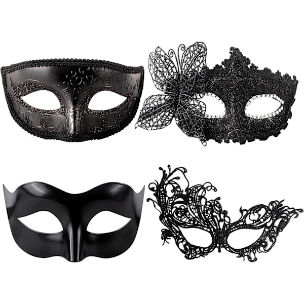 4 Pcs Masquerade Masks Black Venetian Party Eye Mask Sexy Dress Up Accessories Lace Plastic Classic Zorro Style Mask For Couples Women Men