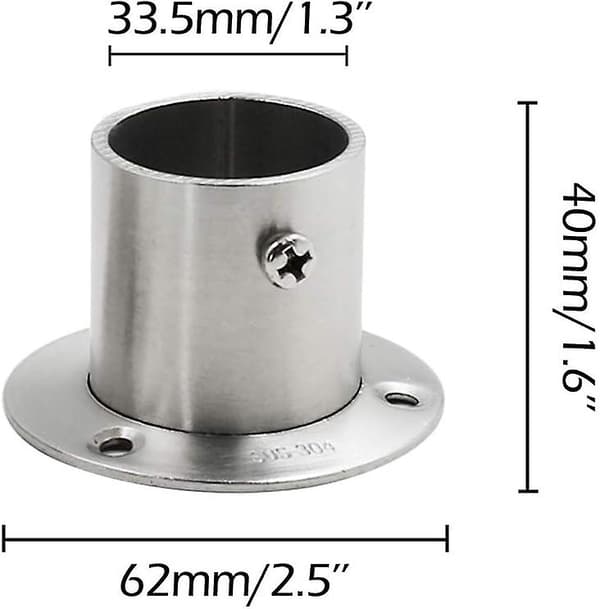 Garderobsstångsfläns i rostfritt stål, duschdraperihållare, rörfäste, 4-pack (diameter 32 mm/1,25 tum)_MGF