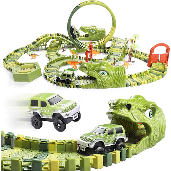 387 deler Dinosaur Løpebane Sett, Fleksible Dino Spor, Biler & Dinosaur Leke, Gave til Barn 3+ År 387 pcs