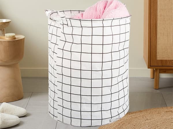 Foldbar tvättkorg – 45L_MGF Rutnät Vit/Svart