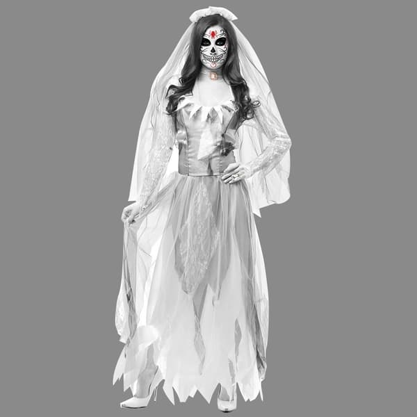 Kvinnor Cosplay Halloween Kostym Spöke Zombie Bröllopsklänning Vit - Perfekt M_MGF M