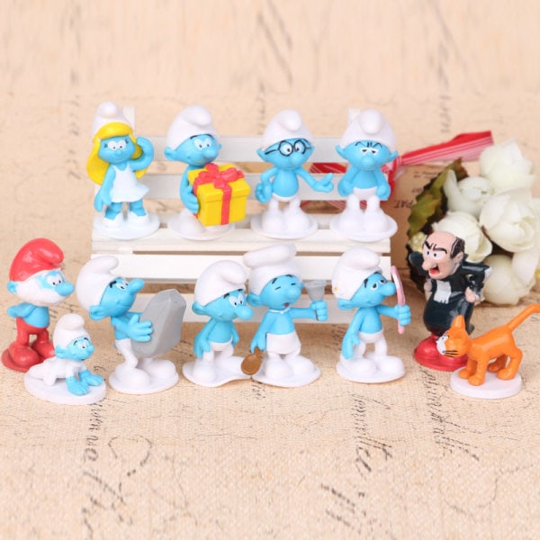 Sett med 12 Smurf-actionfigurer, gave til barn, samleobjekter, dukker