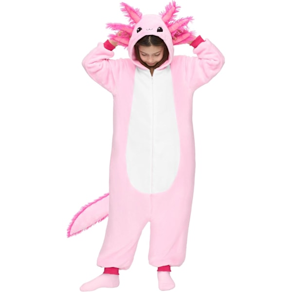 Unisex Barn Pyjamas Rosa Axolotl Hættetrøje Jumpsuit Kostume Dragkæde Sovning Halloween Kostume, M M