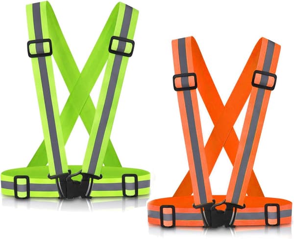2-pack reflekterande säkerhetsvästar med hög synlighet, justerbar löparutrustning för promenader, cykling, jogging och nattträning, grön och orange