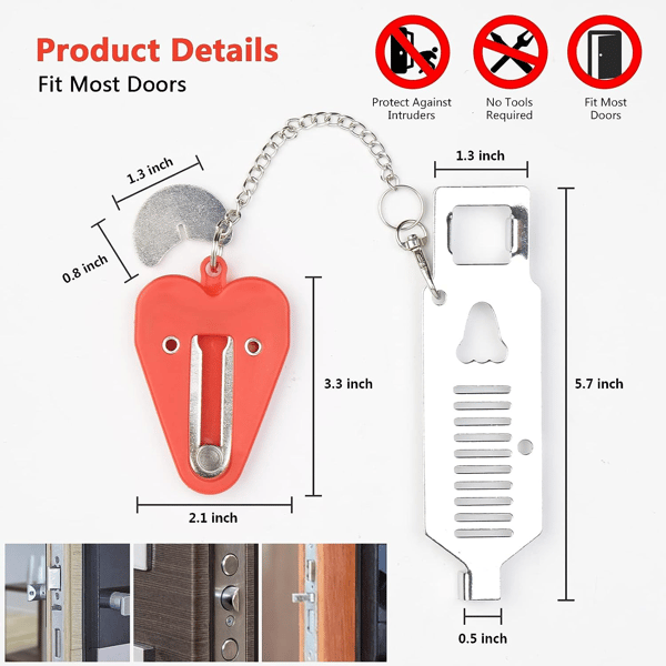 Portable Door Lock for Extra Security in Hotels Red Red