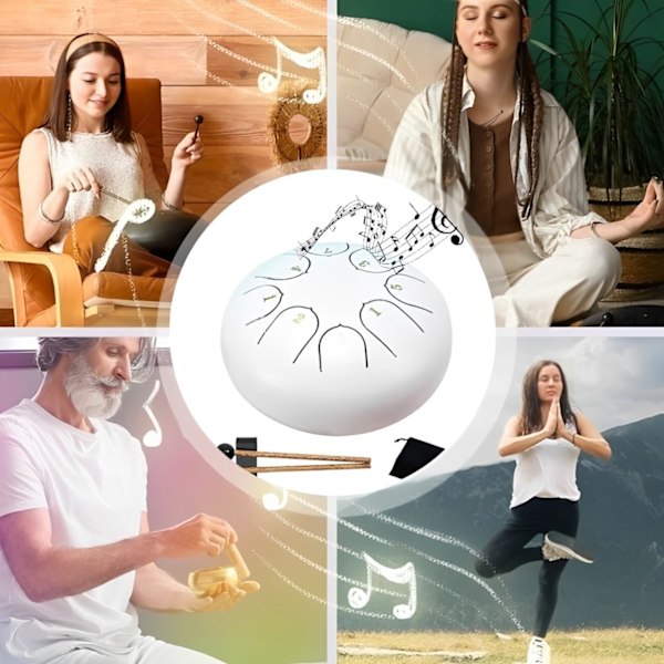 Ulkoilma Puutarha Sateenrummu 15cm, Chakra Teräsrummu Meditaatioon ja Joogaan, Valkoinen White