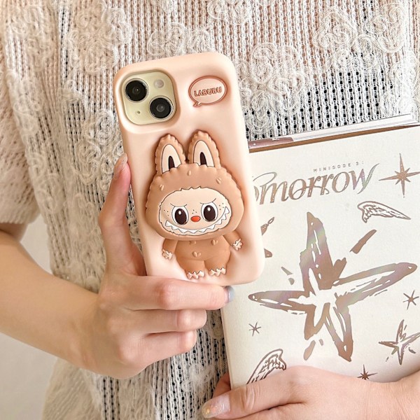 Passar iPhone XS till iPhone 16 roligt mobilskal, tecknad labubu för kvinnor och flickor, beige Beige iphone7plus/8plus