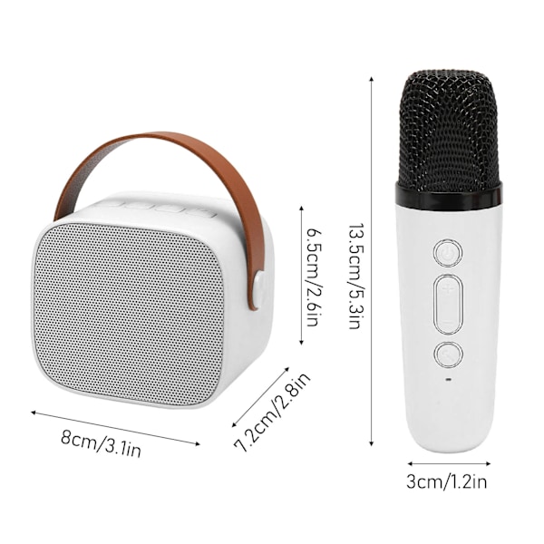 Mini Karaoke-maskinsæt med Bluetooth AUX USB-hukommelseskort Bærbar Bluetooth-højttaler med trådløs mikrofon White