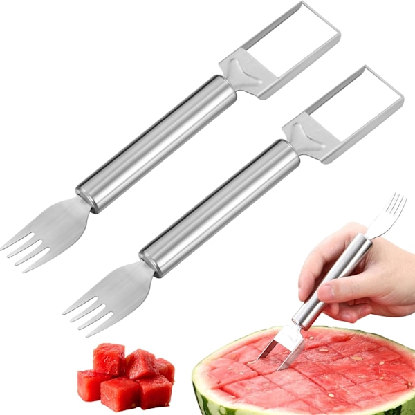 Watermelon Cutter, 3-in-1 Stainless Steel Watermelon Fork Cutter, Melon Cutter, Fruit Fork Cutter for Home, Party, Camping, Kitchen Tools (2 Pieces)