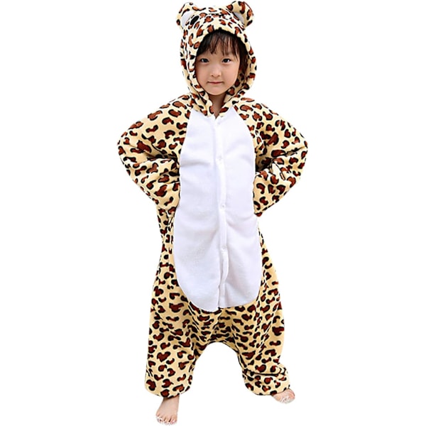 Børne Jumpsuit, Kostume, Dyr, Onesie, Natkjole, Pyjamas, Hoodie, Natøj, Cosplay, Kigurumi, Karnevalskostume, Jul, Halloween leopard Höjd 120/130 cm