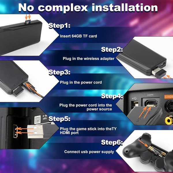 2024 ny retro spilkonsol, 20.000+ spil, 4K HDMI-interface, inkluderer 2 trådløse controllere (sort) Black 64GB