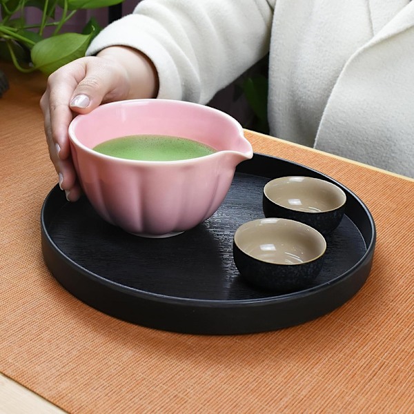 Keramisk Matcha-te, inklusive matchaskål og matchavisp, 5-delt sæt rosa pink