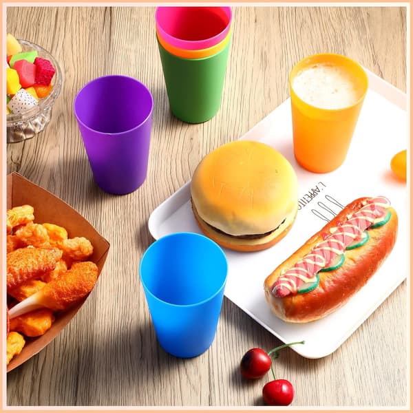 Set med 24 återanvändbara plastmuggar (250 ml) - Okrossbara dricksmuggar för barn, camping och fester - 6 glada färger - Tål diskmaskin