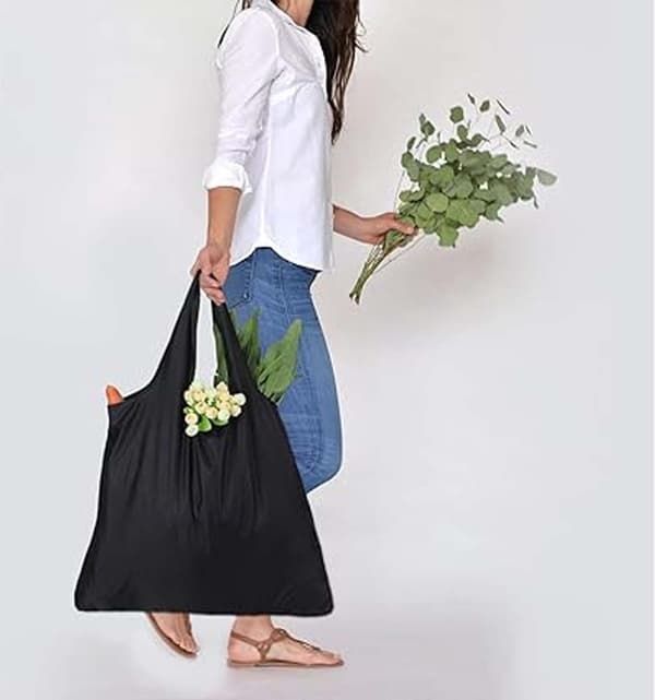 3-pak genanvendelig indkøbspose - Sammenfoldelig indkøbspose, letvægts og vaskbar - Sort