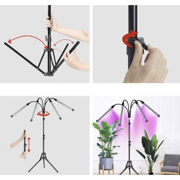 Vekstlampe med stativ / Vekstbelysning - 4 LED-paneler_MGF